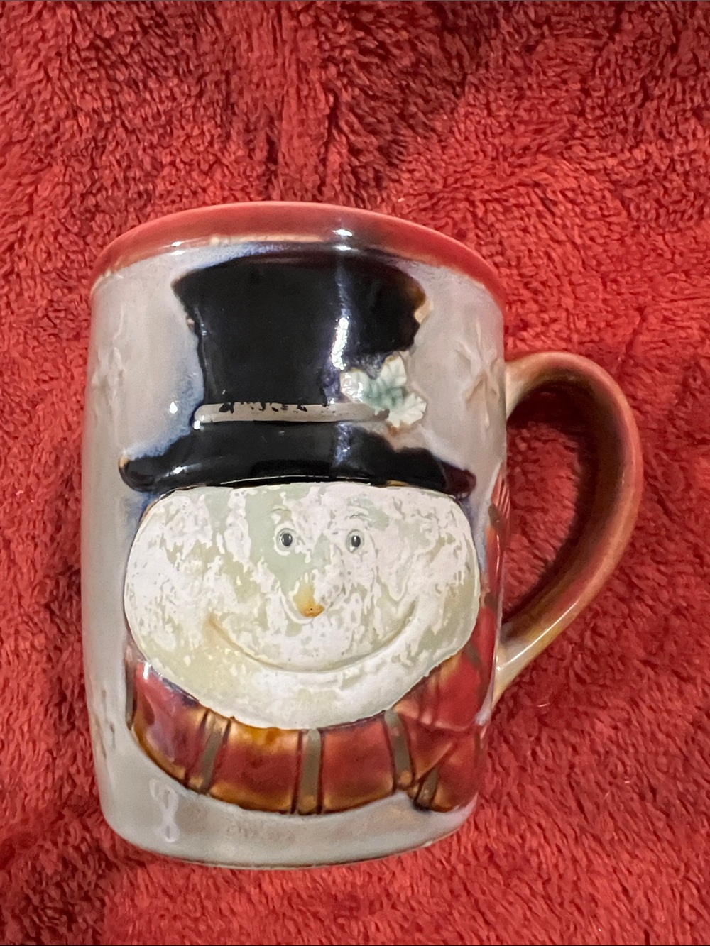 Hand-Painted Snowman Mug with Top Hat – Red and Black